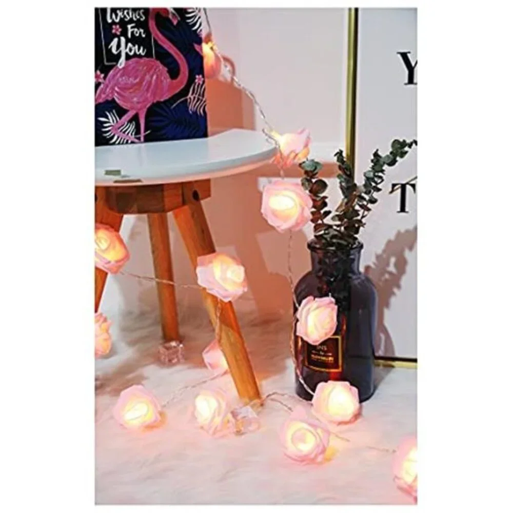 Pink Rose Flower String Lights Battery Operated Warm LED Wedding Party Decor